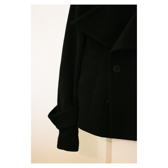 Black Wool Nylon Double Breasted Cropped Coat - Picture 4 of 8
